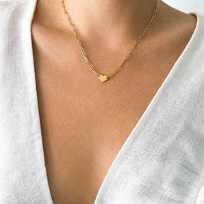 Heart Necklace with Paperclip Chain gold