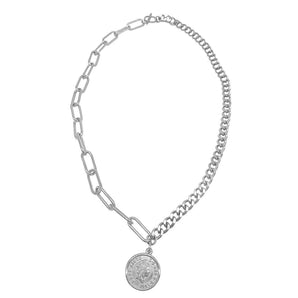 Coin Mixed Chain Necklace Silver