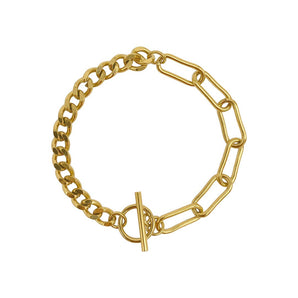 Curb & Paper Clip Toggle Bracelet, Gold