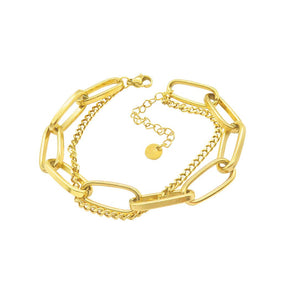 Oversized Paper Clip Mixed Chain Bracelet, Gold