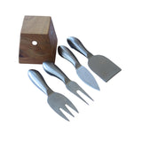 Cheese knives on wooden block. Magnets for knives to hang on block.