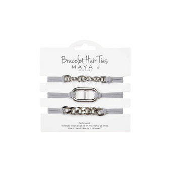 Maya J has it's most popular hair accessory of all time.  Bracelet hair ties! Set of 3. Great girlfriend gift, stocking stuffer, token gift. Tangle free and styleish hair accessory.