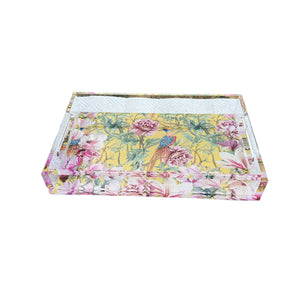 Lucite Small Yellow Pink Floral Tray