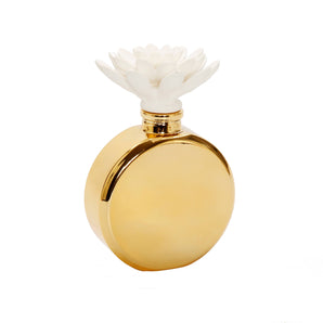 Gold Bottle Diffuser with White Flower, "Iris & Rose"