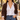 Gold Addison Necklace with a white button-down, brown cardigan and jeans on an autumn street