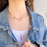 Gold plated water resistant lariat necklace, y necklace, mirror chain