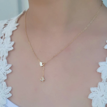 layering necklace with mini heart and butterfly