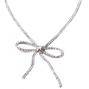crystal bow necklace, prom necklace, trendy necklace