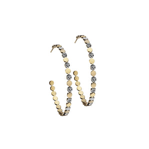 Step out in style with these unique and stylish Bea 2'' Hoops. Crafted from a blend of textured and smooth metals, these 80s-inspired hoops feature a playful beaded silhouette that is sure to draw attention. Perfect for a statement look, these hoops will be the only earrings you need in your collection. 2" Hoops