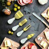 cheese knives. carrera marble with gold blade. cheese knife set
