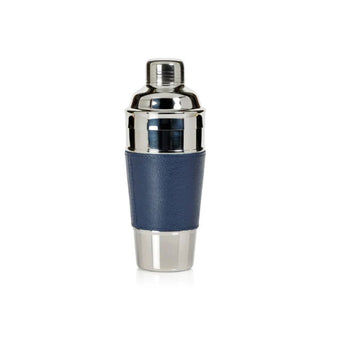laguna cocktail shaker - metal and navy leather