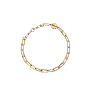 Both classic and chic, this chain bracelet comprises elongated oval links in shiny vermeil.  Stacks well with all bracelets in various textures.  - 14k yellow gold vermeil - 6/6.5/7" chain length - 3.40 grams  - Lobster clasp closure