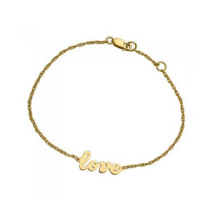 The Addison Bracelet is a timeless piece crafted by Jennifer Zeuner Designs. The symbol of love is elegantly scripted in gold plating, creating an accessory that will stand the test of time. This stunning bracelet is perfect for any occasion.