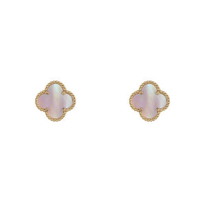Pink Mother of Pearl Flower Stud Earrings, Gold